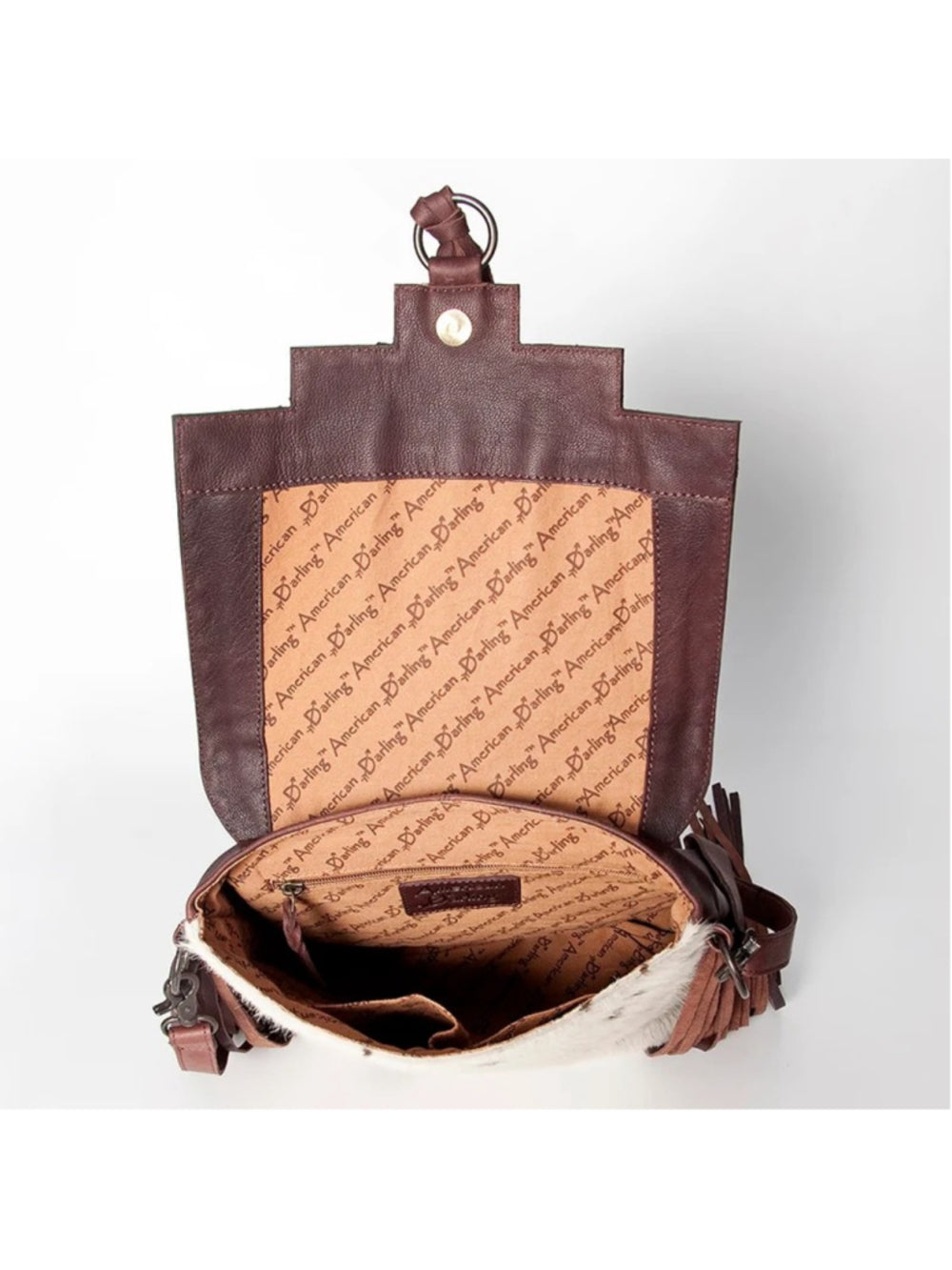 American Darling Boho Fringe Hair-On prickly Pear flower Crossbody Bag