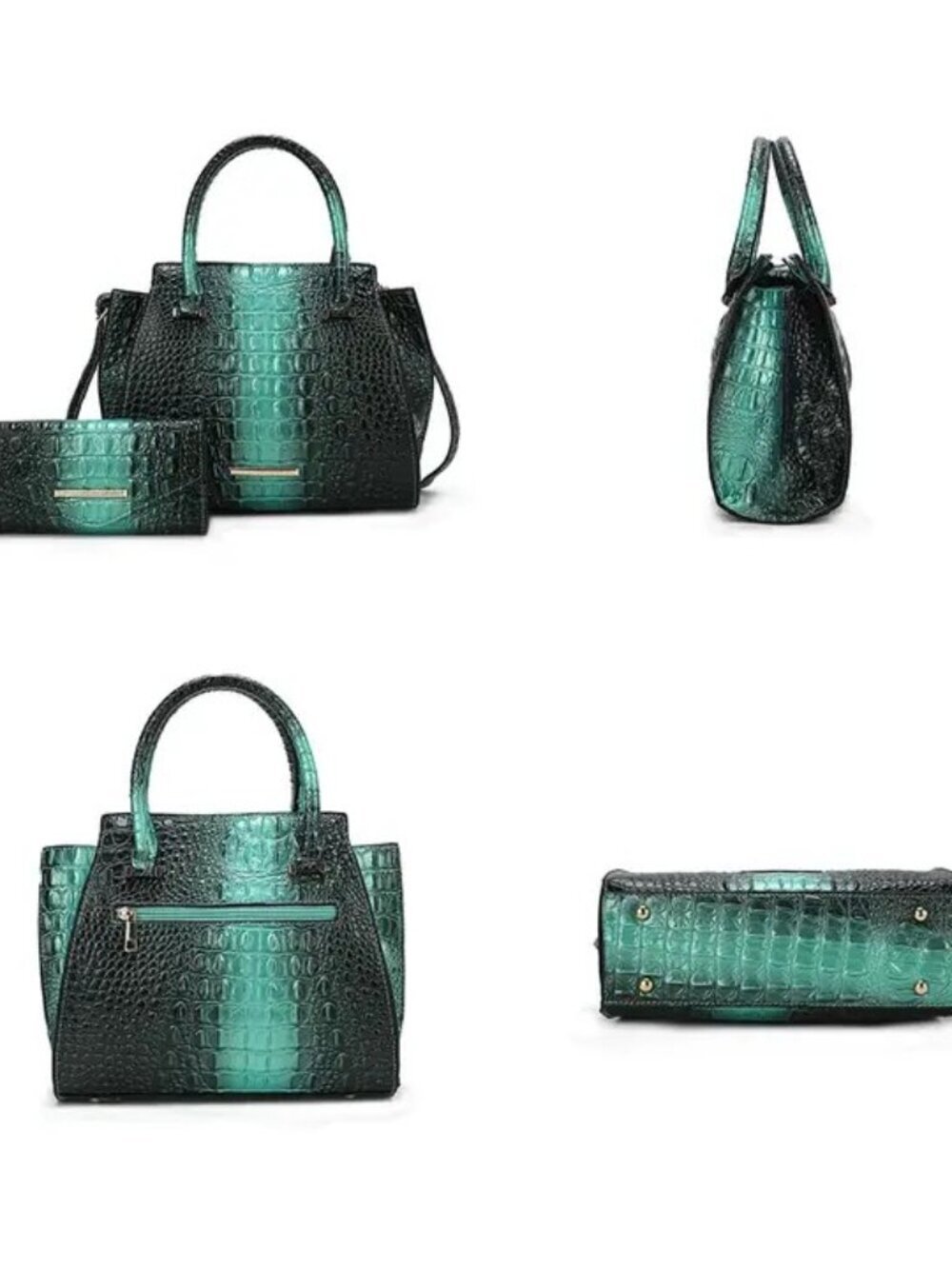 Mkf Bently Croc-Embossed Tote & Wallet By Mia K-Emerald Croc Luxe Satchel Se