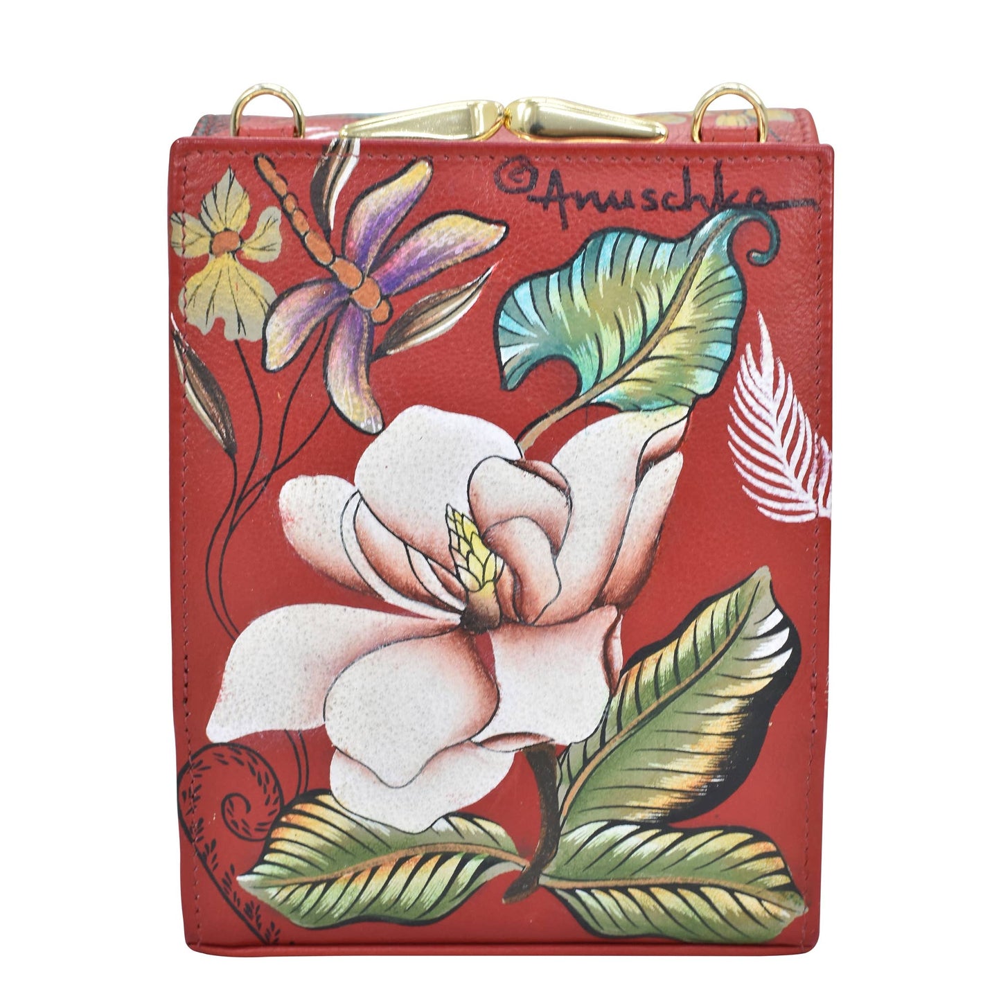 Hand-Painted Leather Triple Compartment Crossbody Organizer