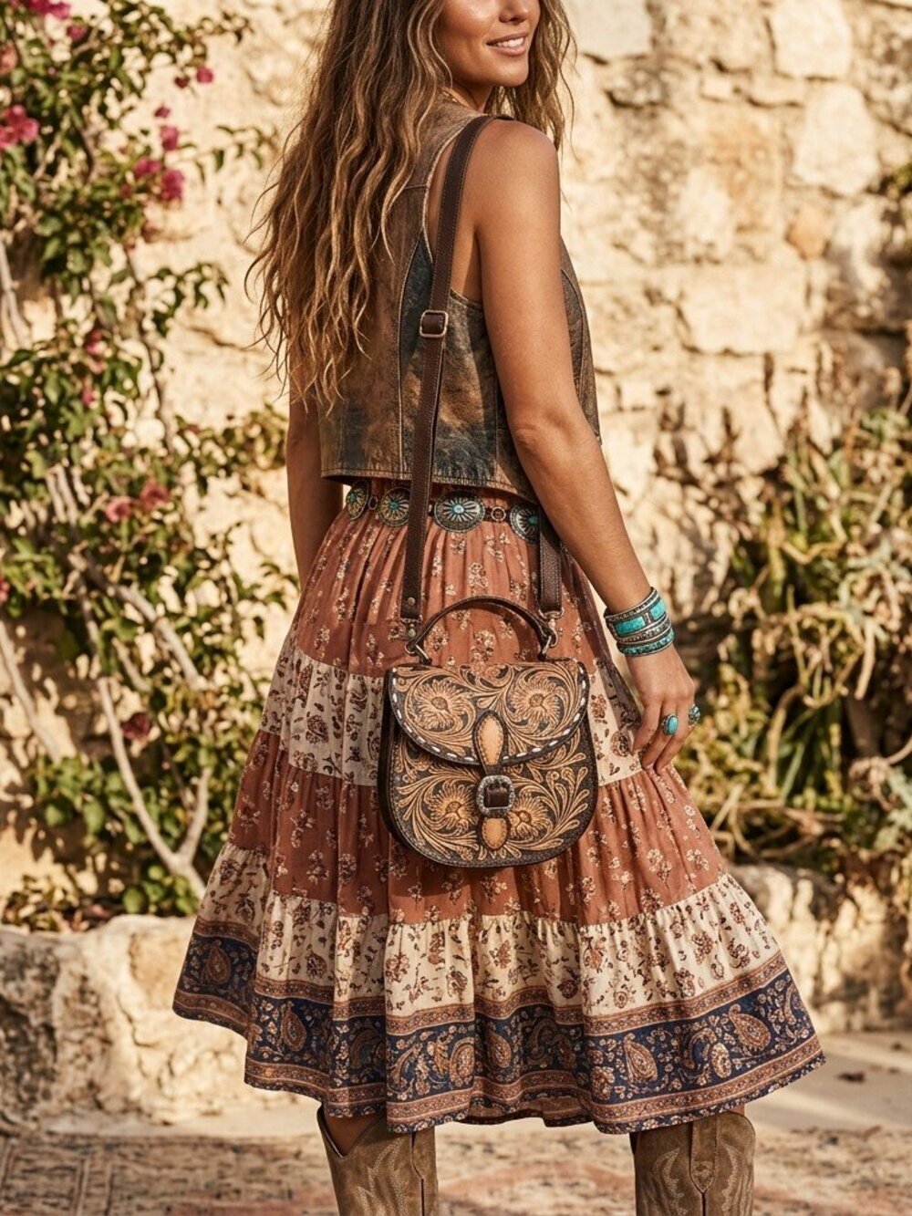 American Darling Heritage Bloom Hand tooled floral Crossbody Satchel