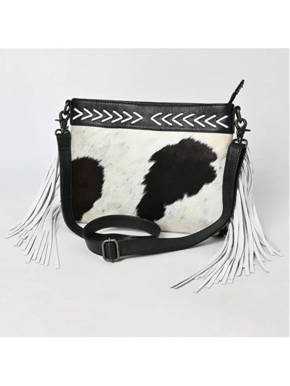 American Darling Western Oreo Black and White) Cowhide Fringe Crossbody Bag