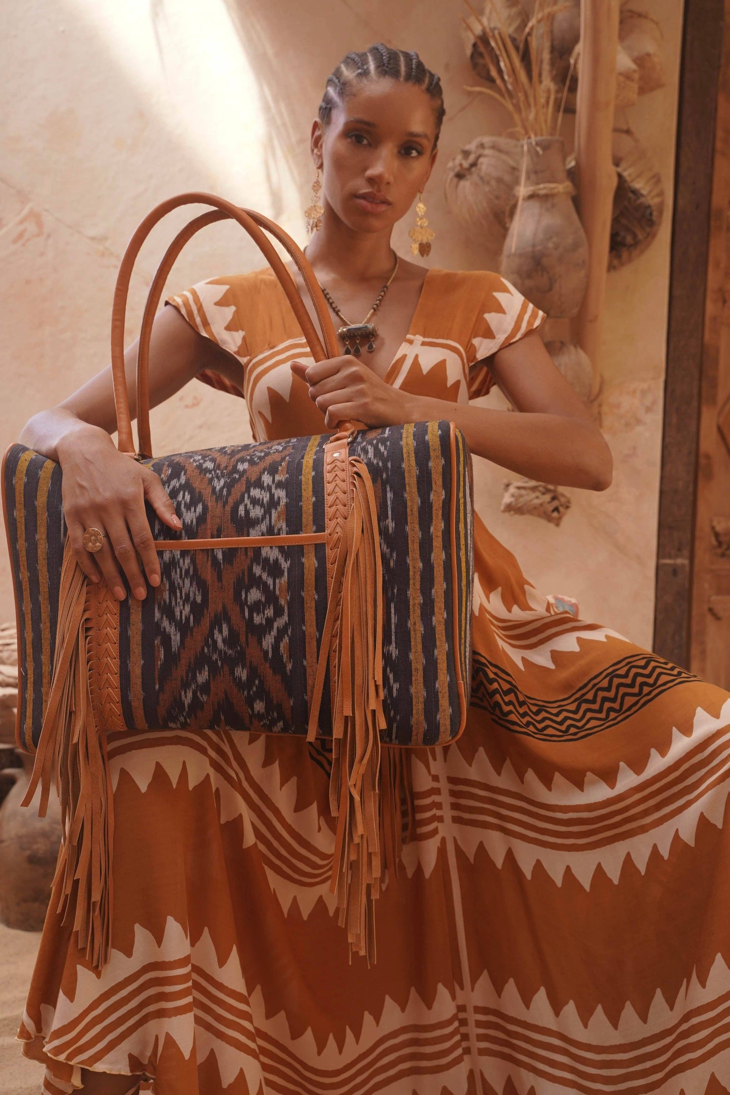 Zanzibar Ikat Bag Black/Tan/Gold