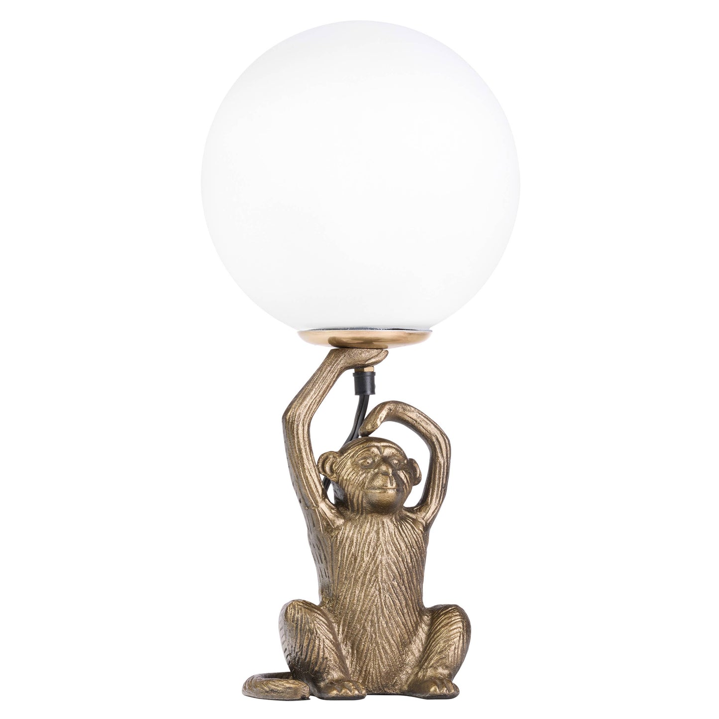 17"H Gold Finish Monkey Table Lamp with Glass Globe Shade