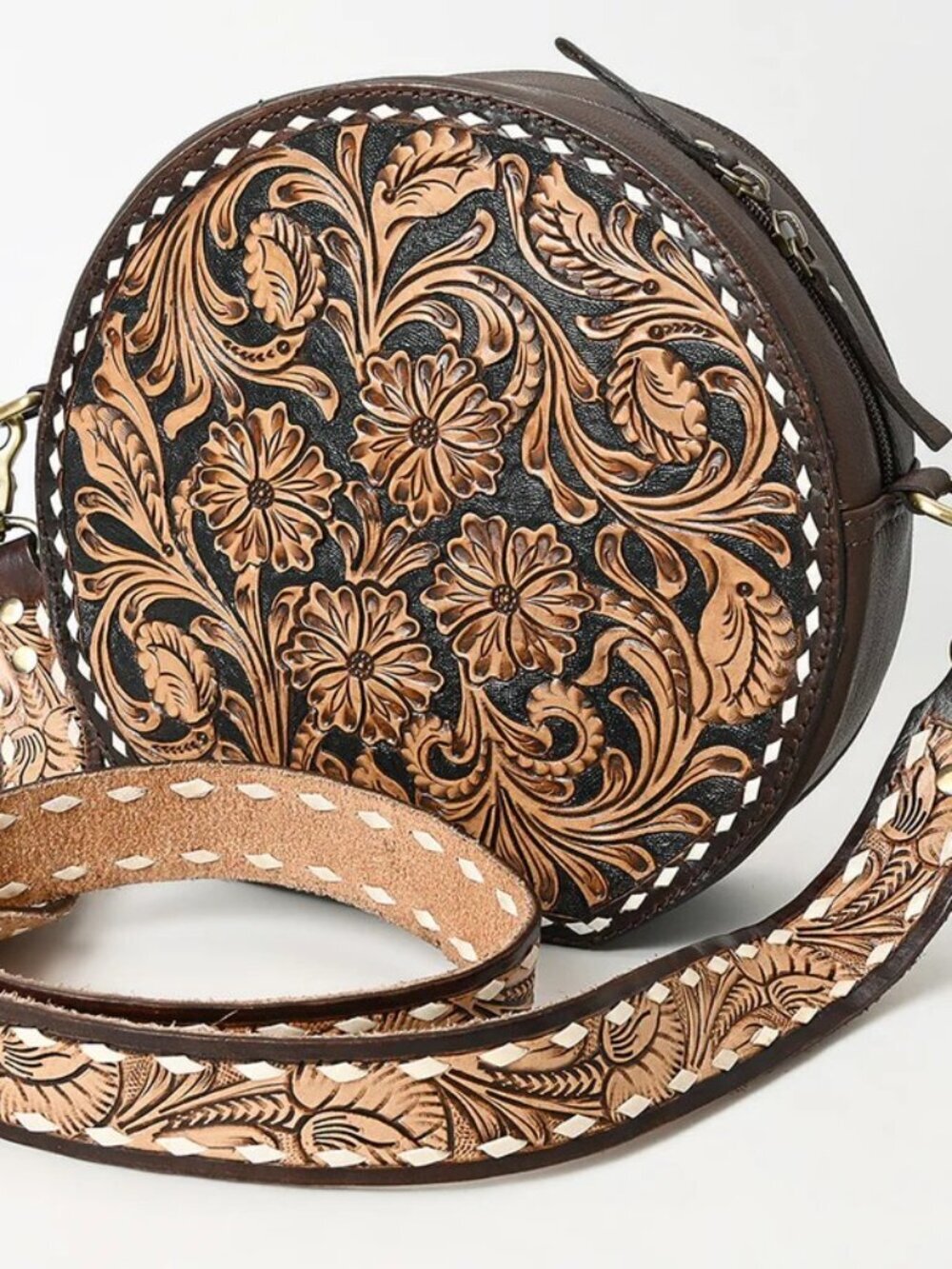Boho Floral Tooled Leather Crossbody