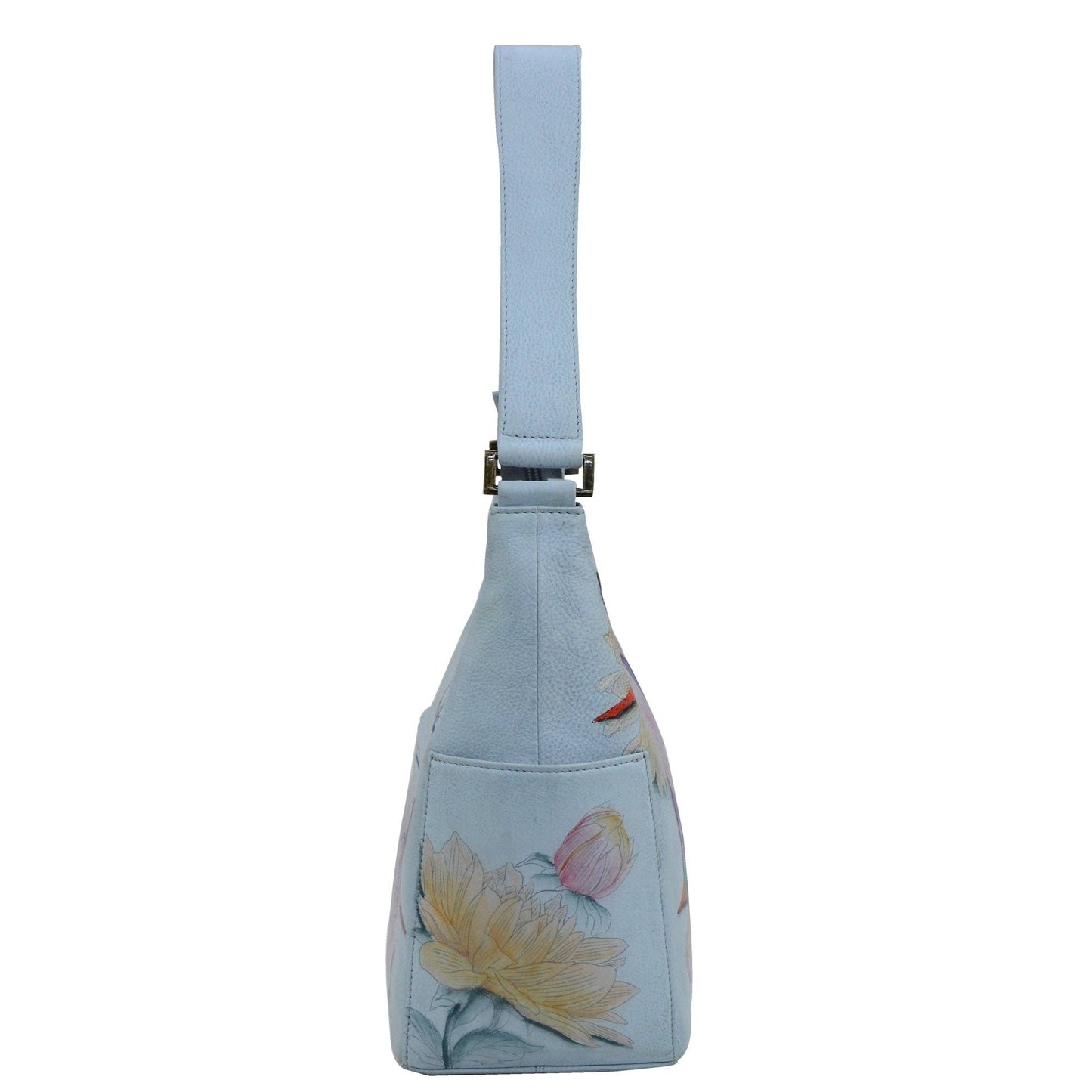 Anuschka Hand-Painted Leather Classic Hobo With Side Pockets - 382- Hummingbird