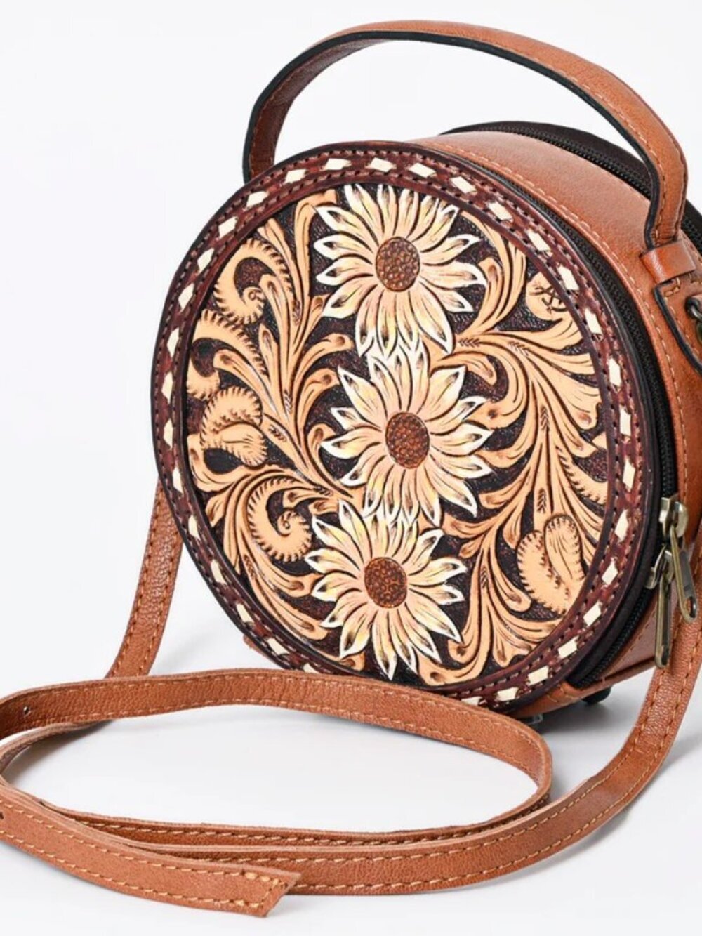 American Darling Boho Sunflower Leather Crossbody