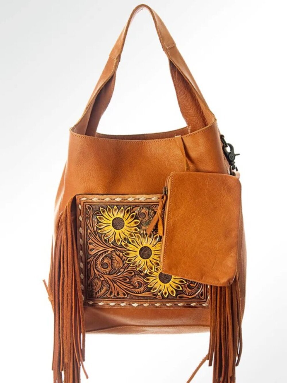 American Darling Sunflower Fringe Leather Hobo