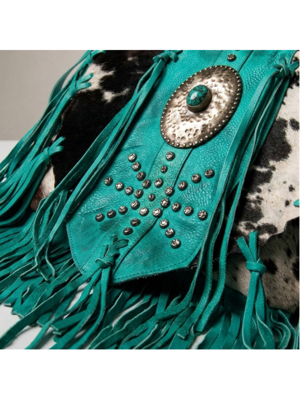 American Darling Turquoise Canyon Treasure Cowhide Fringe Crossbody
