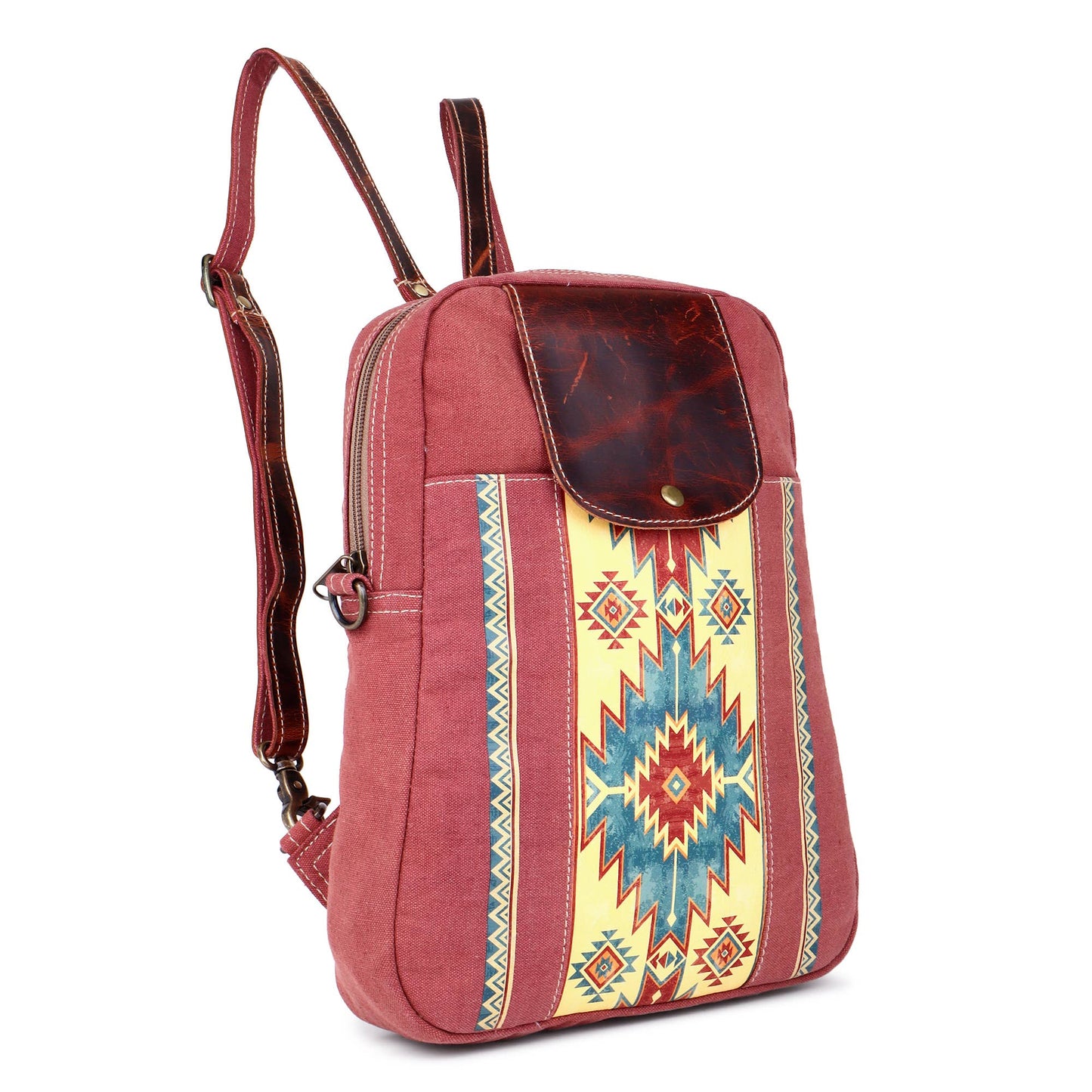 Canvas & Leather Women's Backpack - Redwood/Moonstone