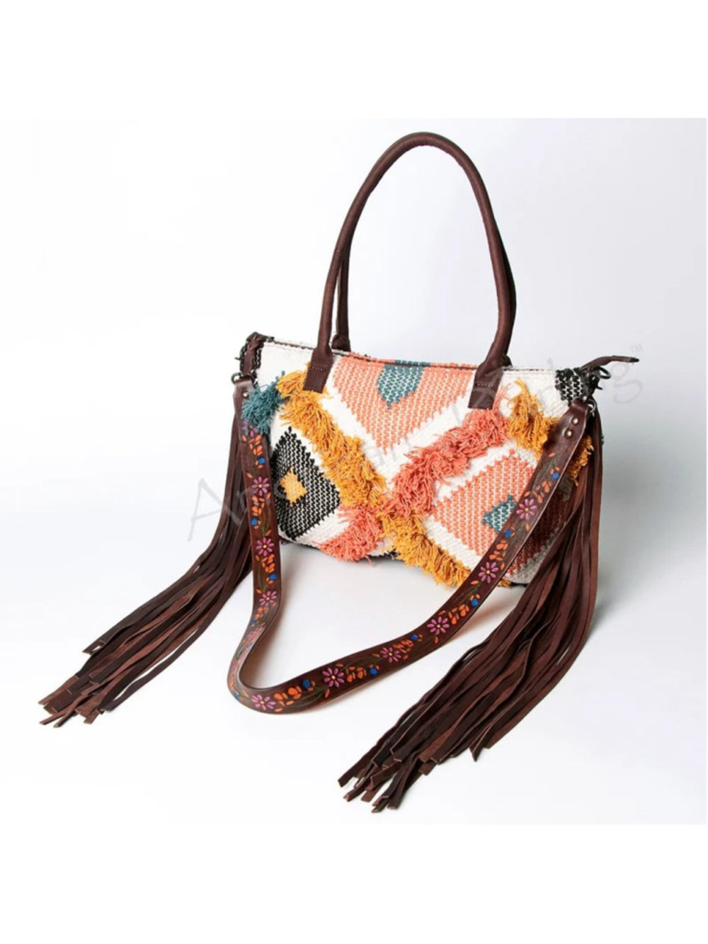 American Darling Dark Skys and Sunrise Boho Fringe Embroidered 4 in 1 Satchel