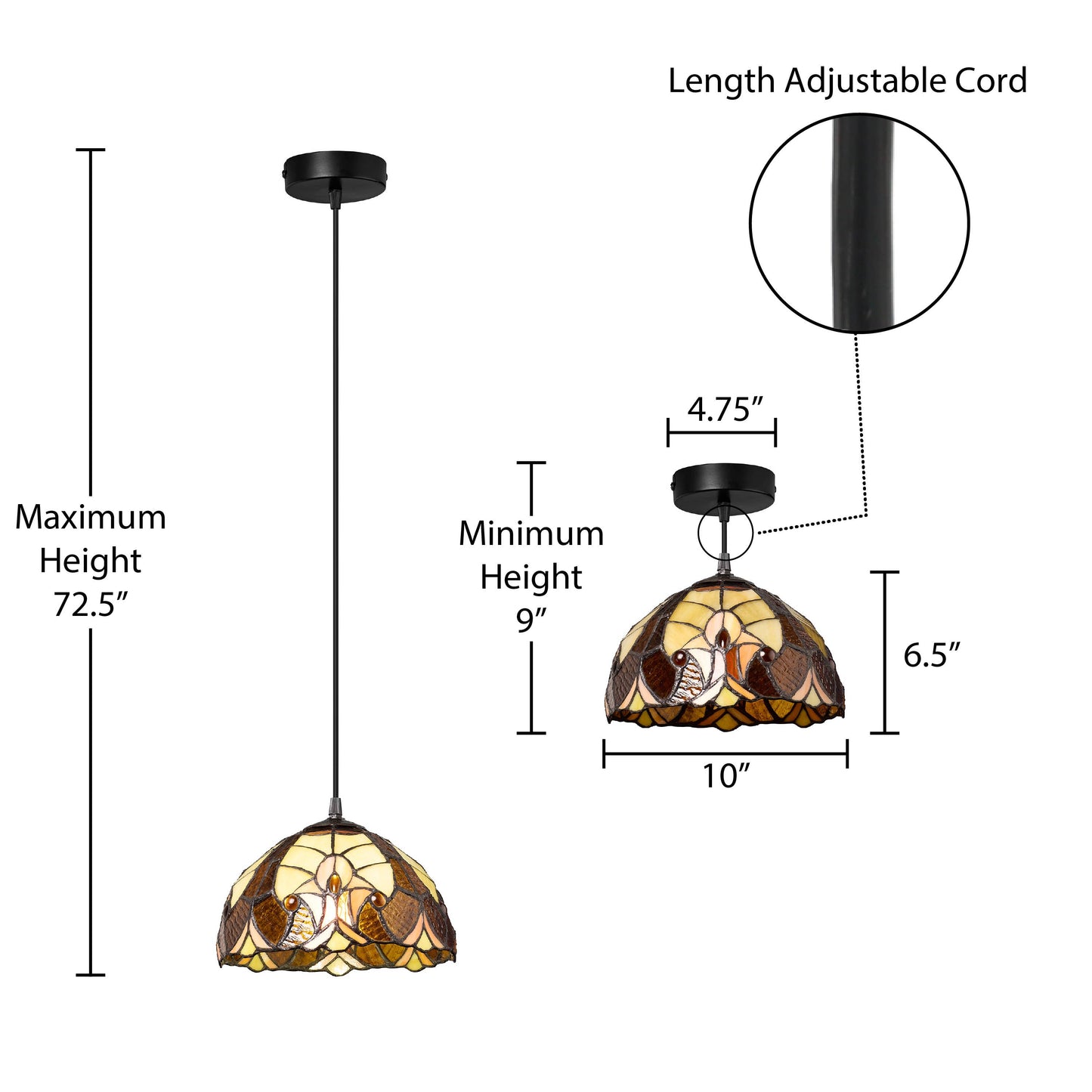 10"W Halston Traditional Amber Dome stained glass Shade Pendant