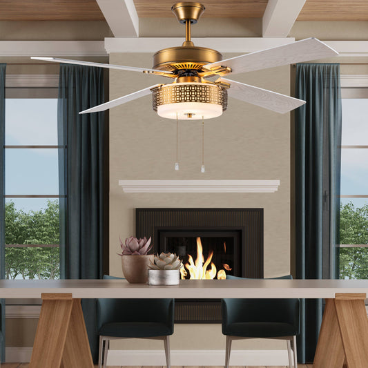52"W Levi Brass 4-Blade LED Ceiling Fan