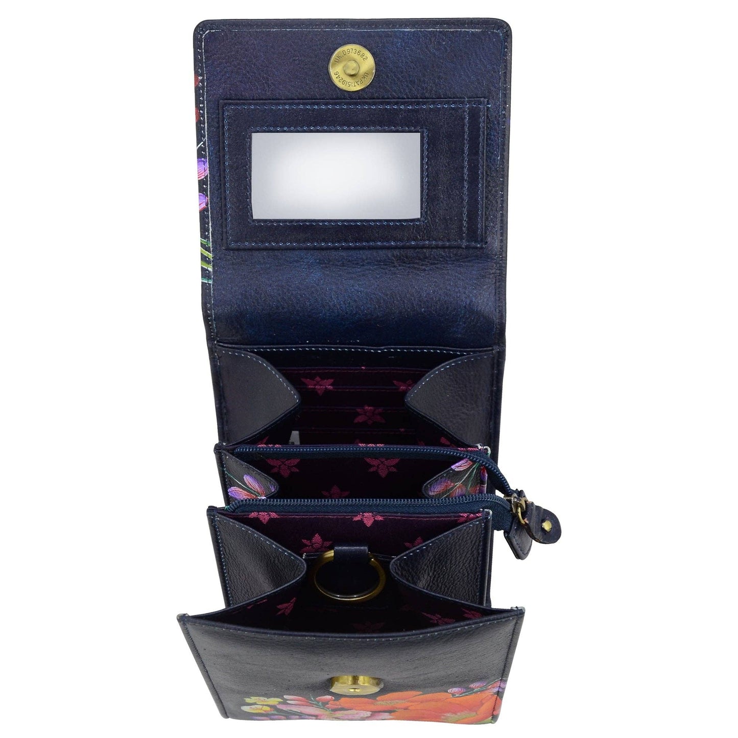 Hand-Painted Leather Triple Compartment Crossbody Organizer - 412