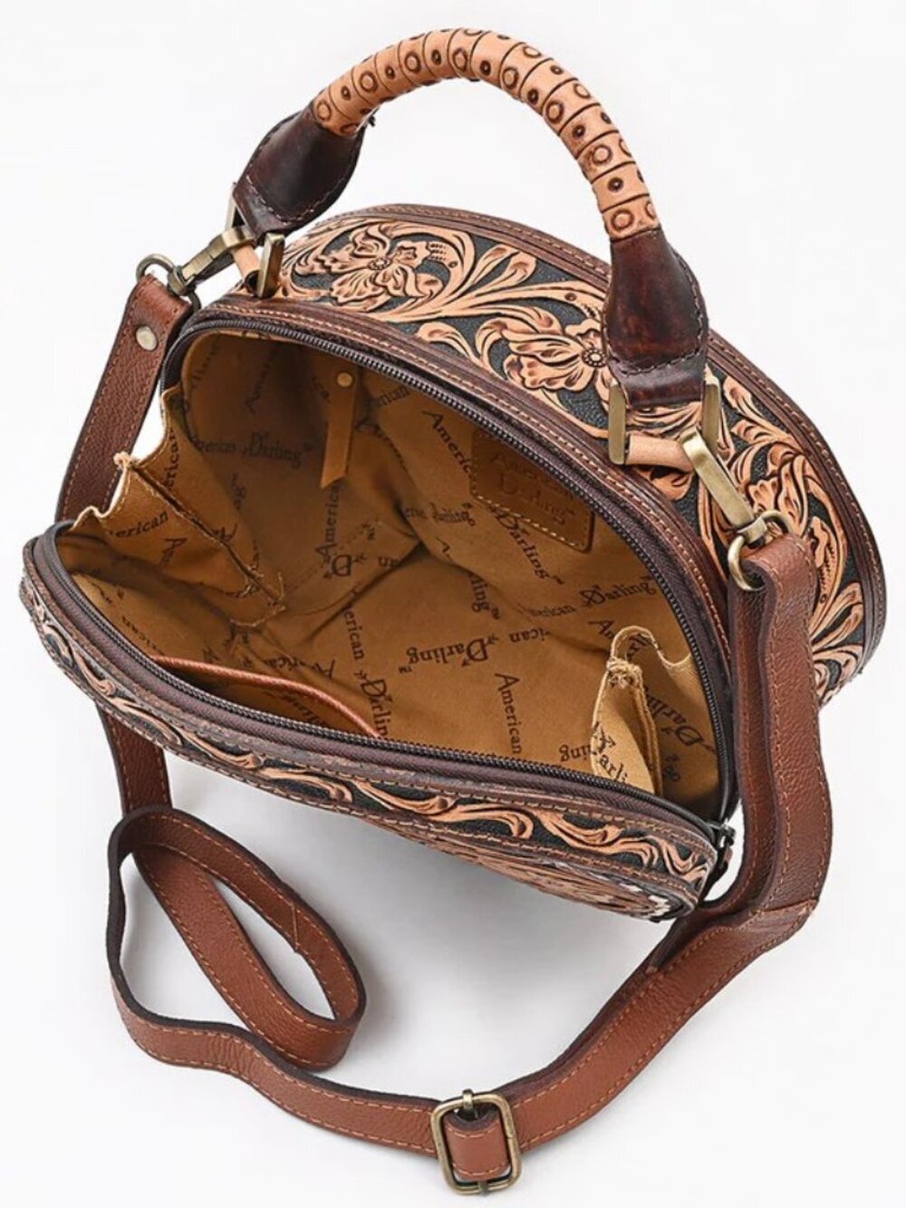 American Darling Western Bloom Tooled Crossbody Leather Canteen Bag