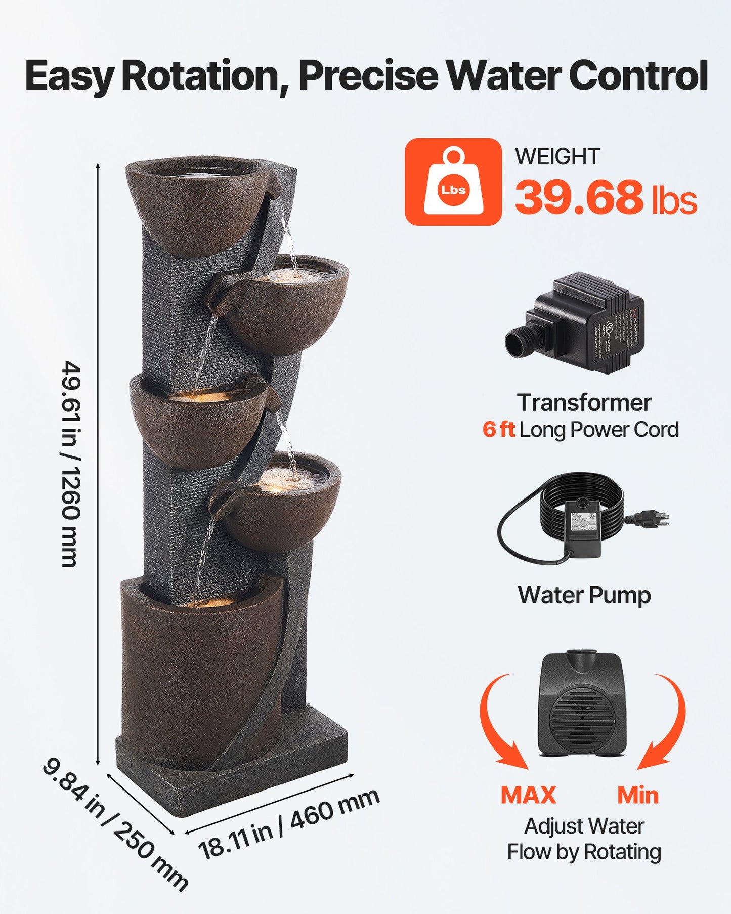 Outdoor Water Fountain 5-Tier Jar-Shaped Cascading 49.61 In Fountains