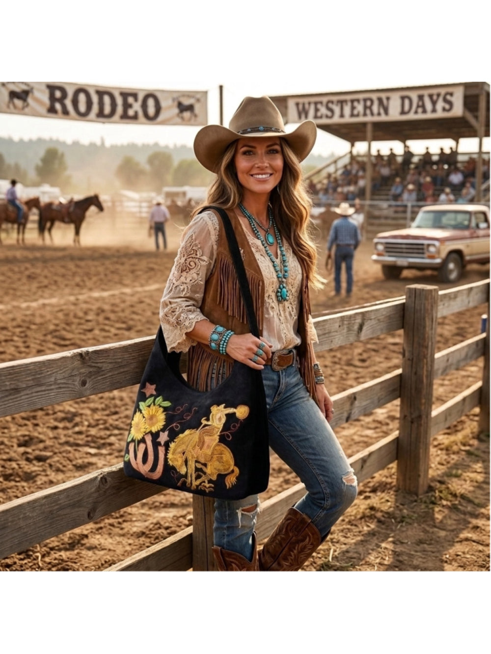 American Darling Sunflower Rodeo Embroidered Hobo Bag