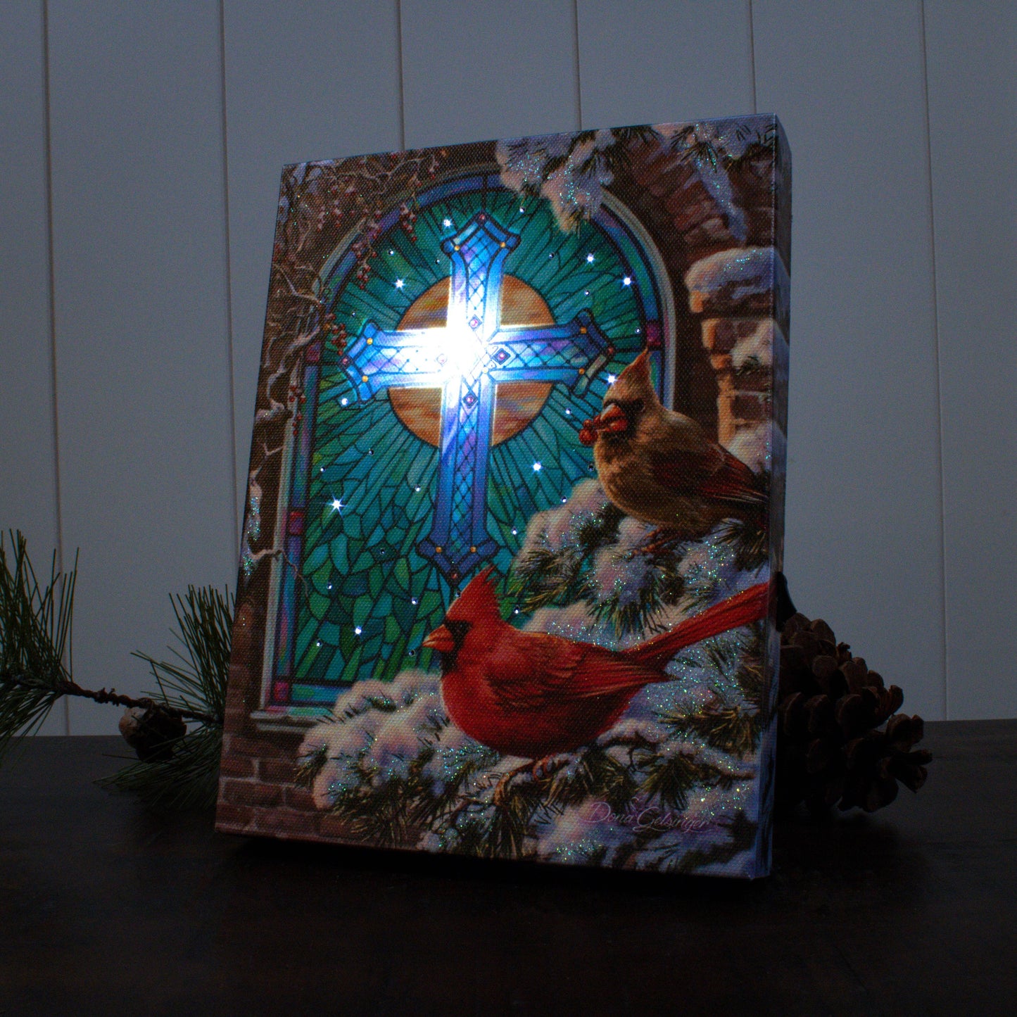 Christmas Church Window 8x6 Lighted Tabletop Canvas