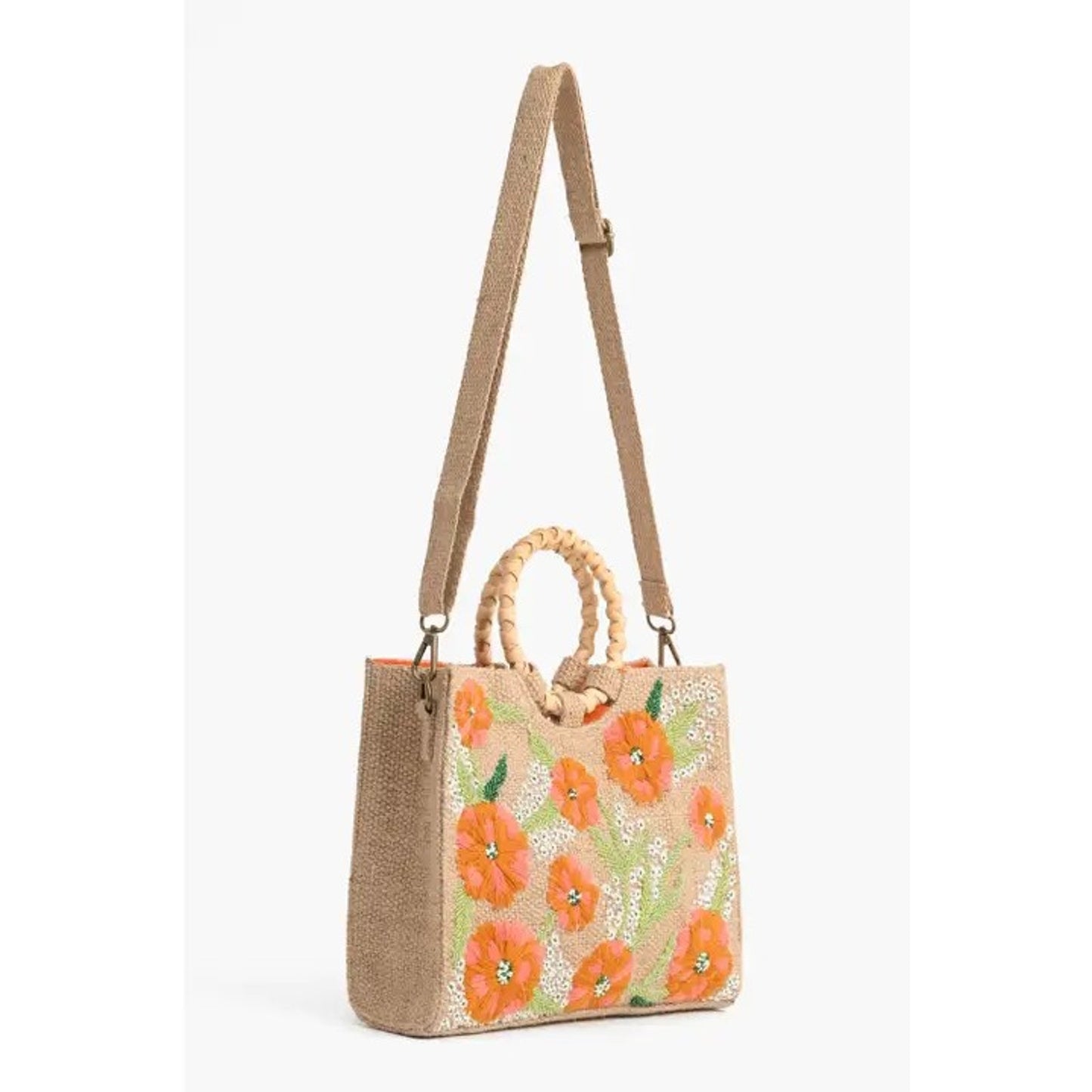 America & Beyond Floral Beaded Jute Shoulder Bag