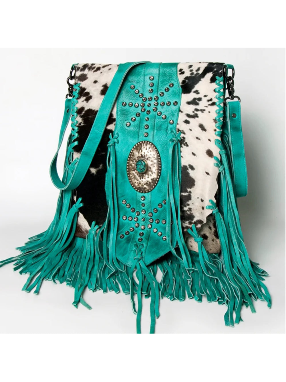 American Darling Turquoise Canyon Treasure Cowhide Fringe Crossbody