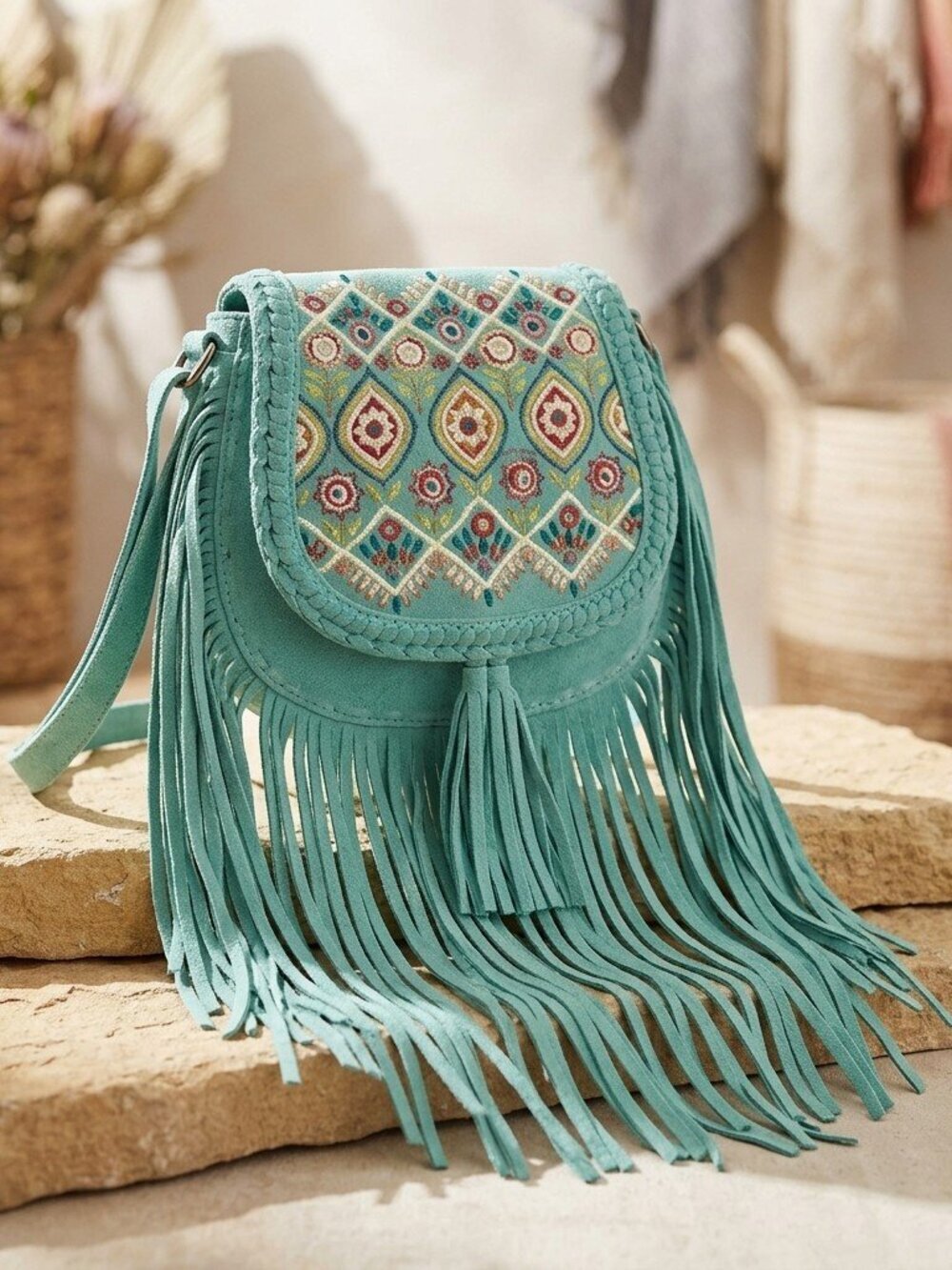 Myra Mojave Meadow Jade Turquoise Tulles BohoLeather Bag in Turquoise