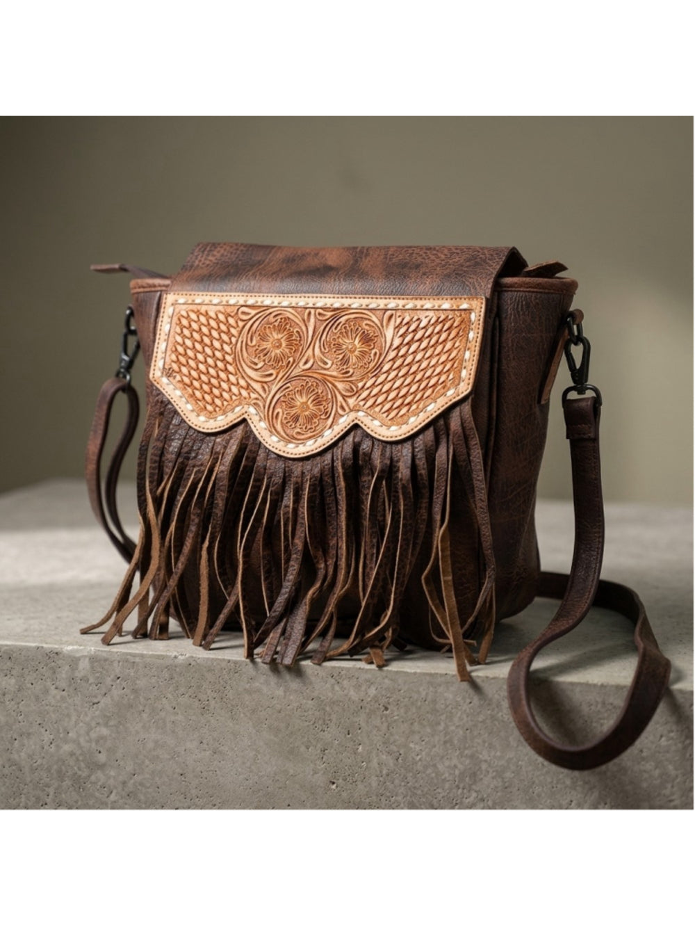 American Darling Western Boho Fringe Tooled Crossbody Bag