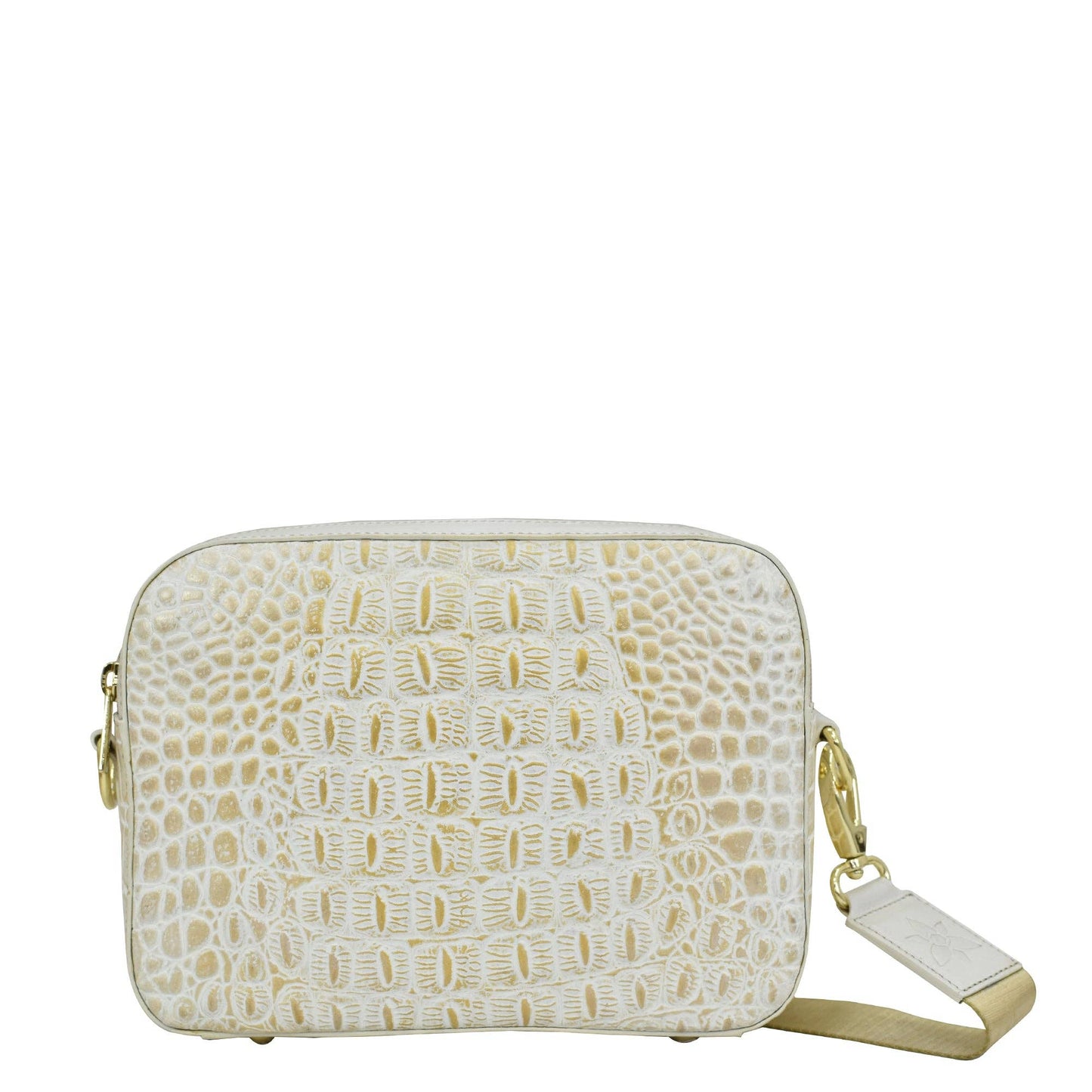 Anuschka Croc Embossed Leather Twin Top Messenger - 704 pearl