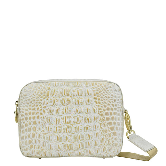 Anuschka Croc Embossed Leather Twin Top Messenger - 704 pearl