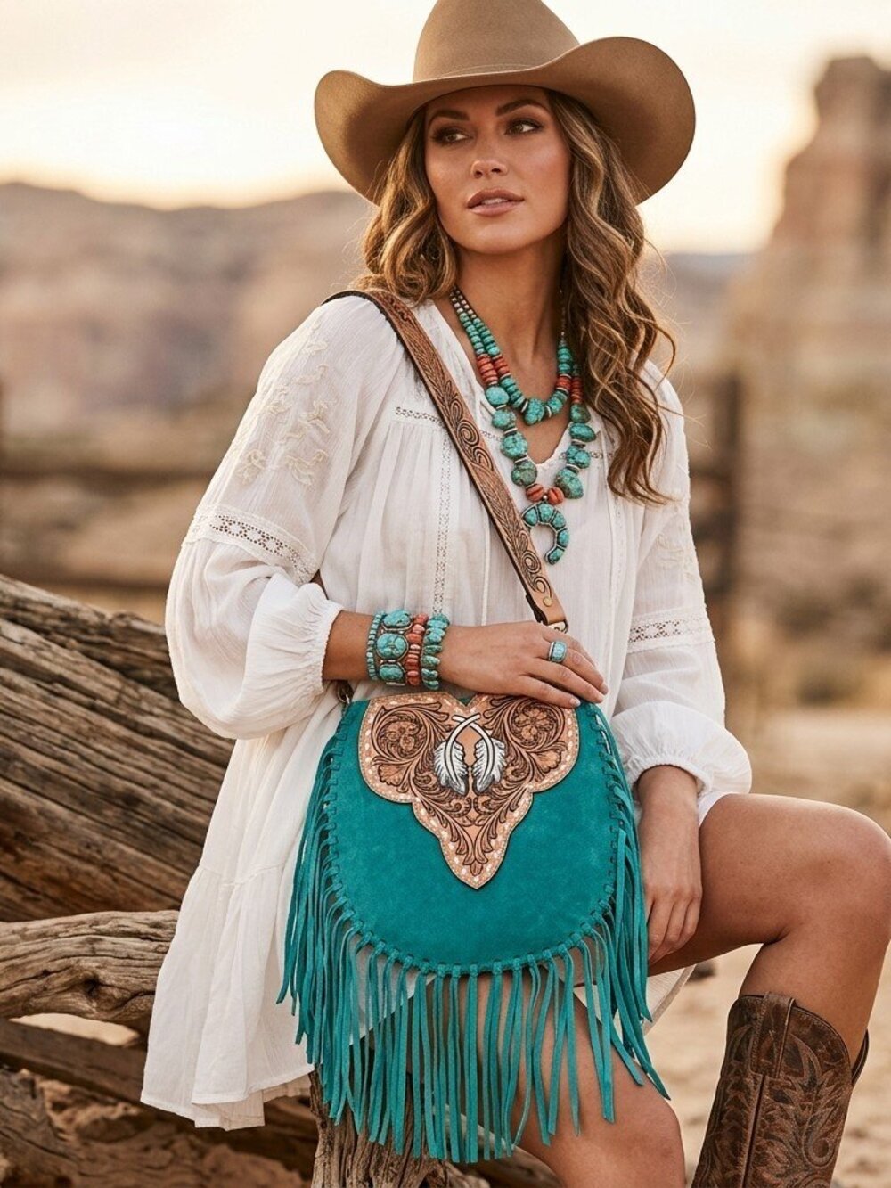 American Darling Turquoise Fringe Western Crossbody