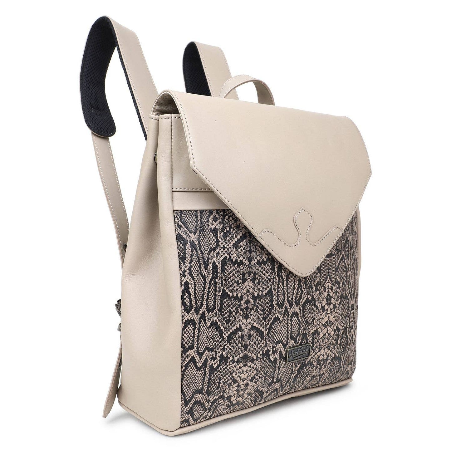Leather Women's Backpack - Timberwolf Gray Python Print