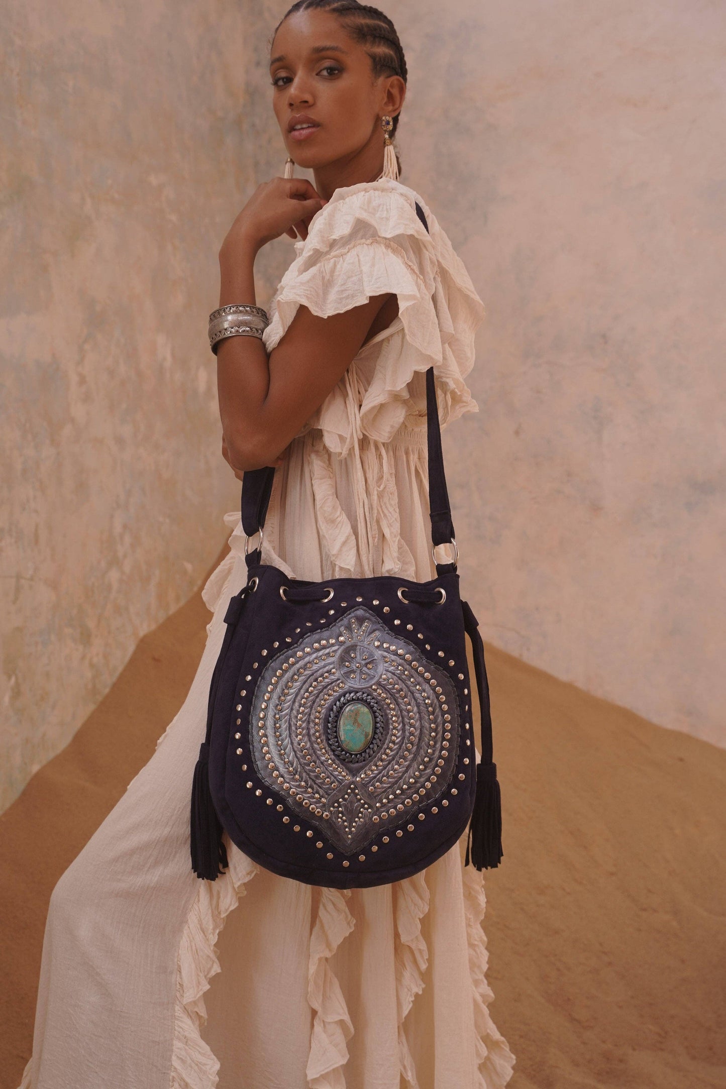 Marrakesh Pouch Bag Metallic Navy/Silver