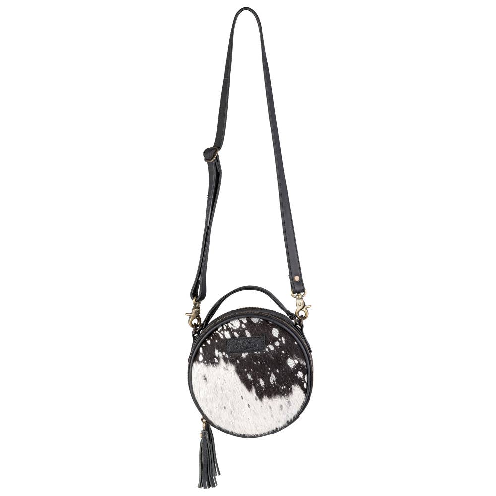 Full Grain Leather & Acid Wash Cowhide Round Crossbody