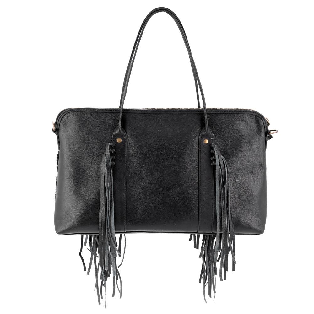 Full Grain Leather & Acid Wash Cowhide Mini Duffle multi white