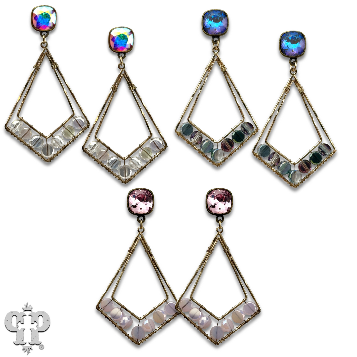 Pointed teardrop earring, Austrian crystal - LC