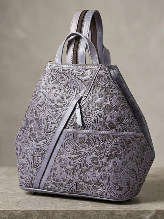 Lilac Embossed Floral Backpack Tote