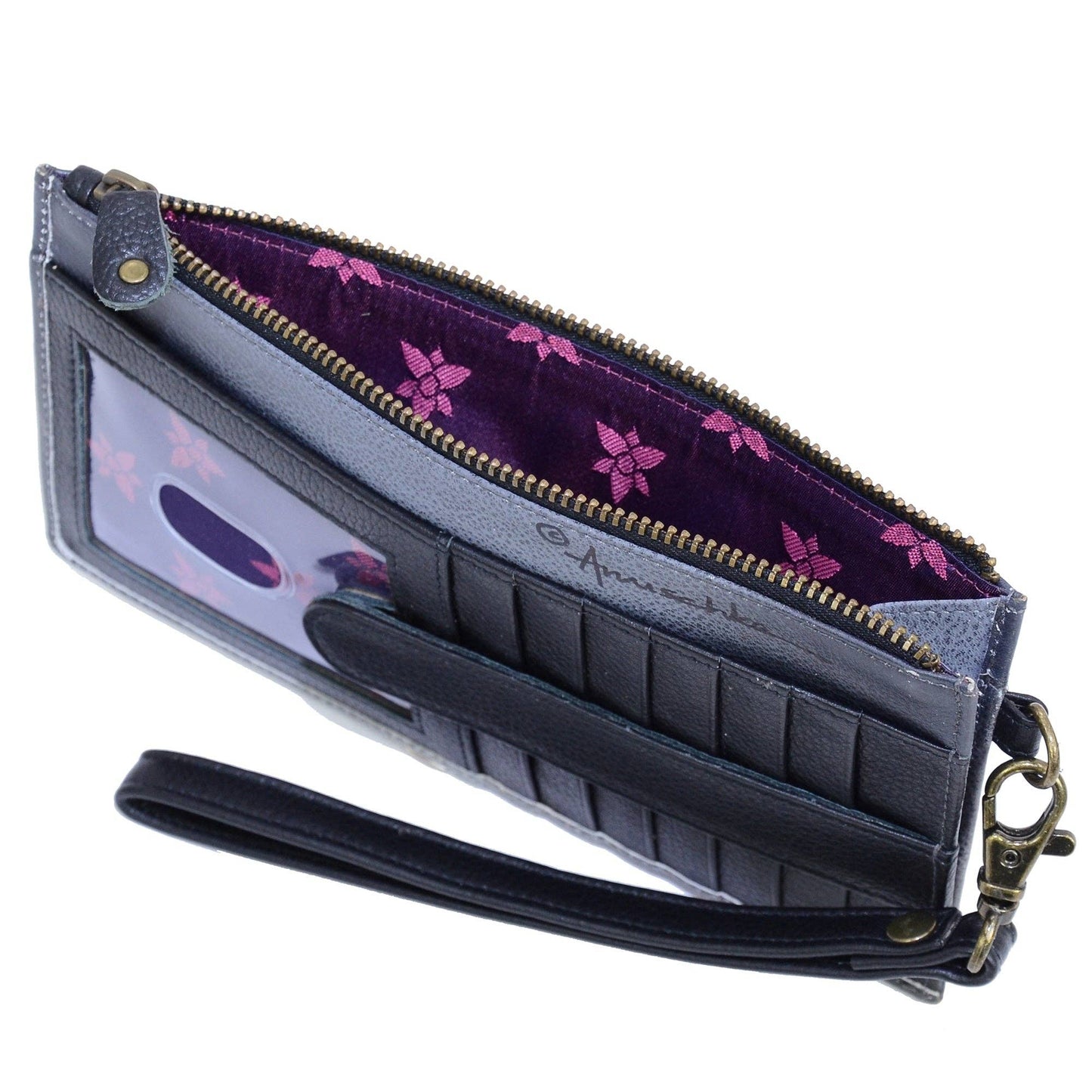Anuschka Hand-Painted Leather Clutch Organizer Wristlet - 1151-sugar skull