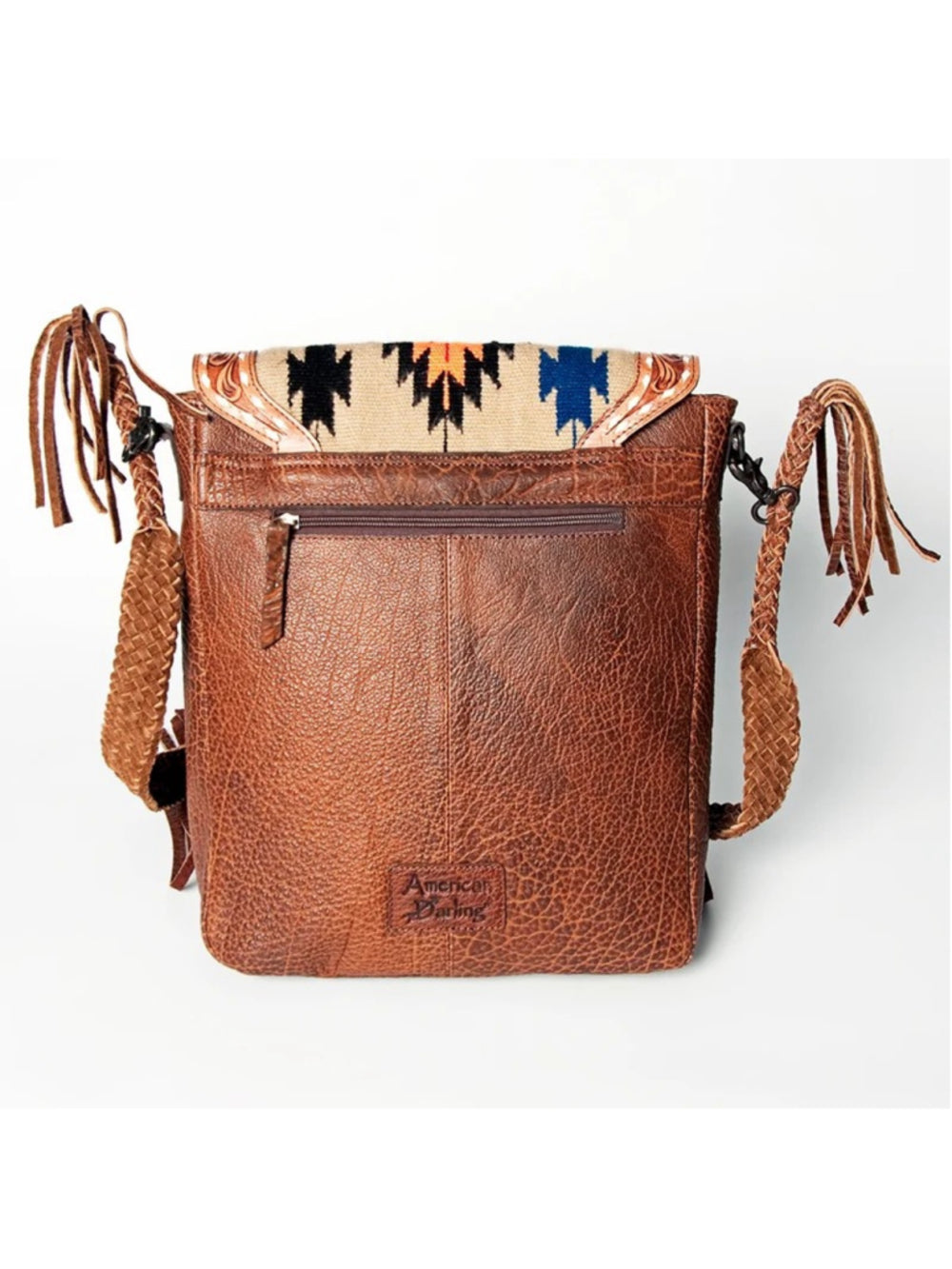 American Darling Black and Turquoise Dreams Saddle Blanket Fringe Crossbody Bag