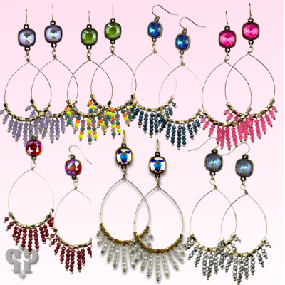 Faceted saucer bead fringe on teardrop earring, Austrian crystal - LC