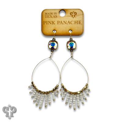 Faceted saucer bead fringe on teardrop earring, Austrian crystal - LC