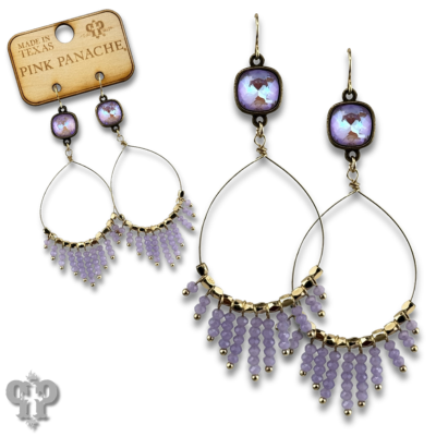 Faceted saucer bead fringe on teardrop earring, Austrian crystal - LC