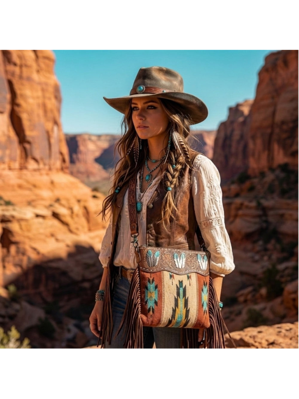 American Darling Feather Canyon Fringe Saddle Blanket and Leather Crossbody
