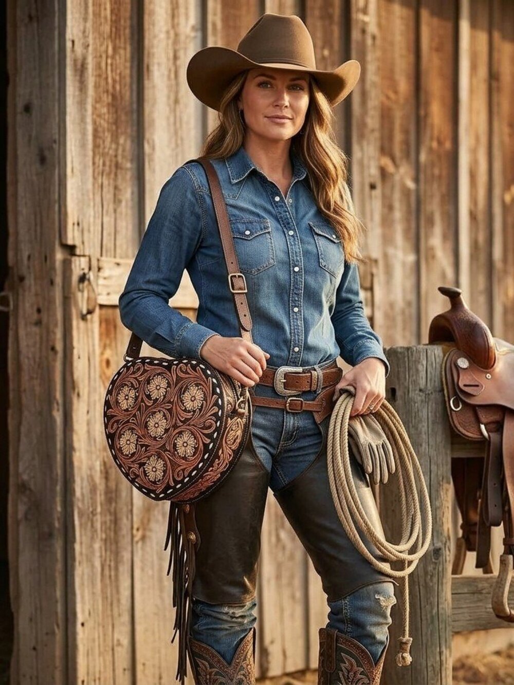 American Darling Western Floral Heart Crossbody Canteen Bag