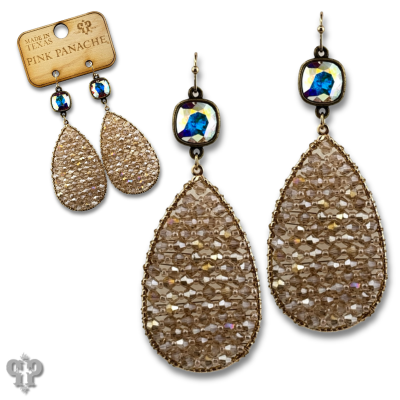 Woven bead teardrop earring with Austrian crystal