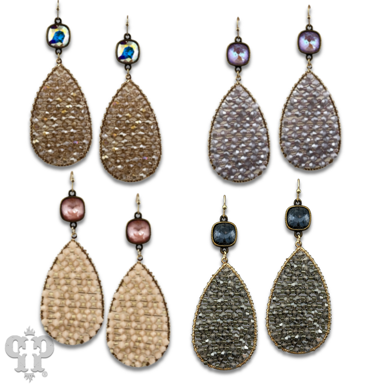 Woven bead teardrop earring with Austrian crystal