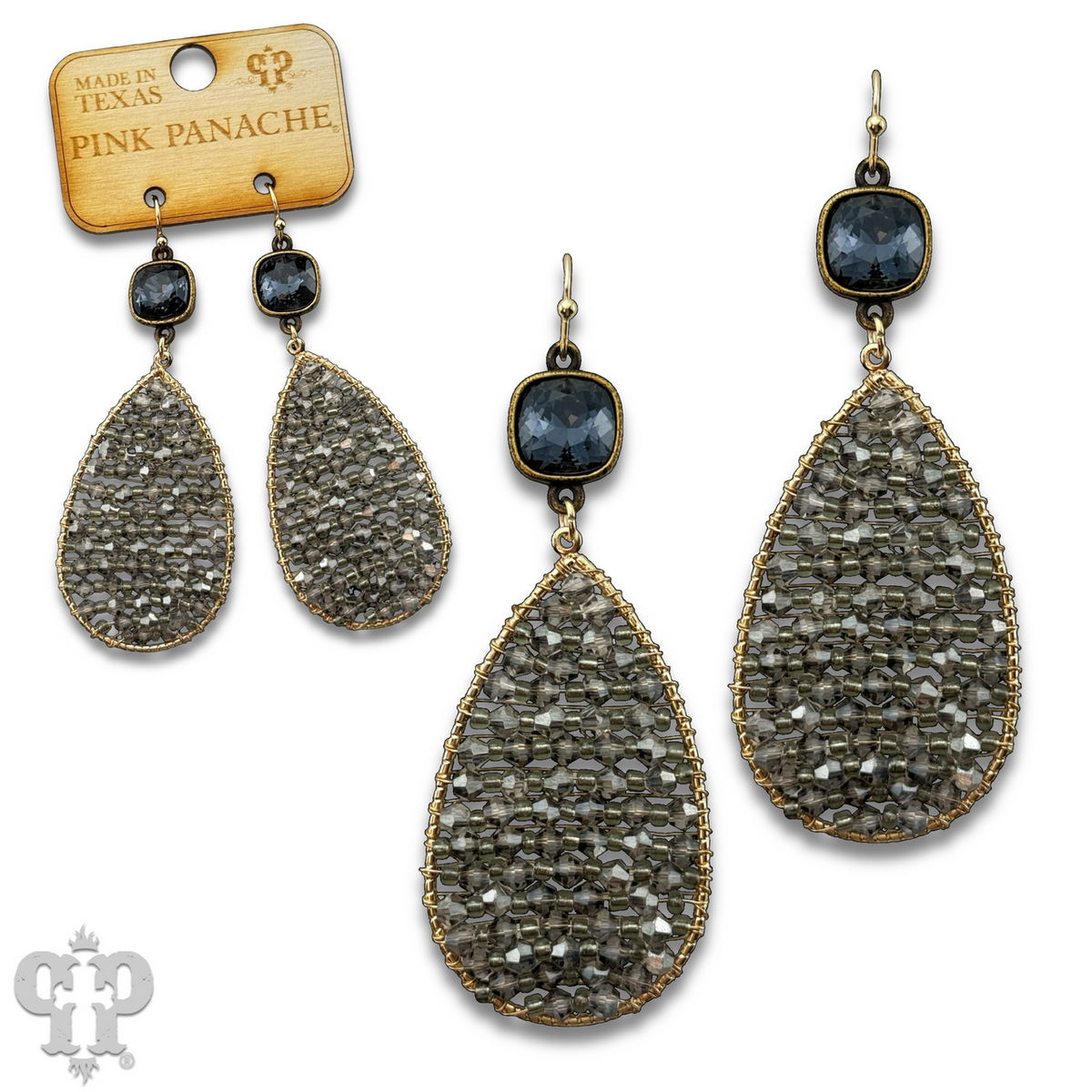 Woven bead teardrop earring with Austrian crystal