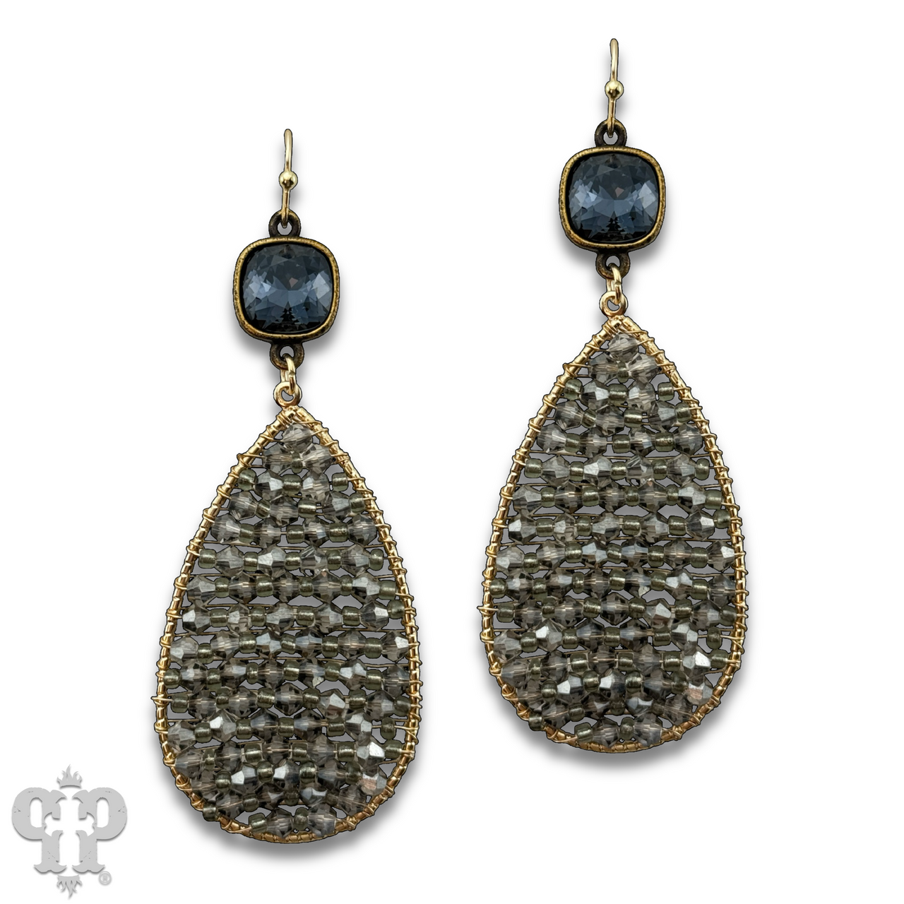 Woven bead teardrop earring with Austrian crystal