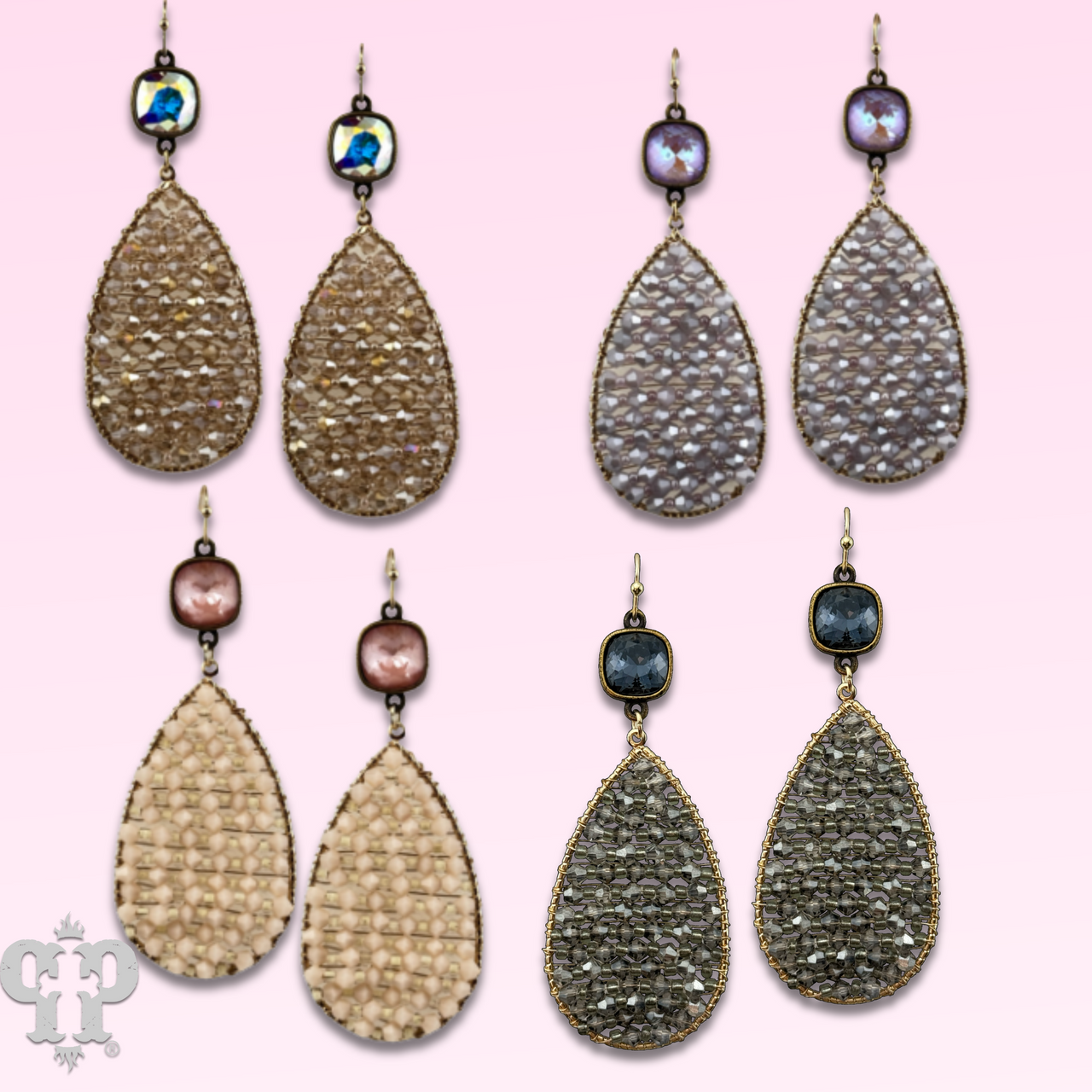 Woven bead teardrop earring with Austrian crystal