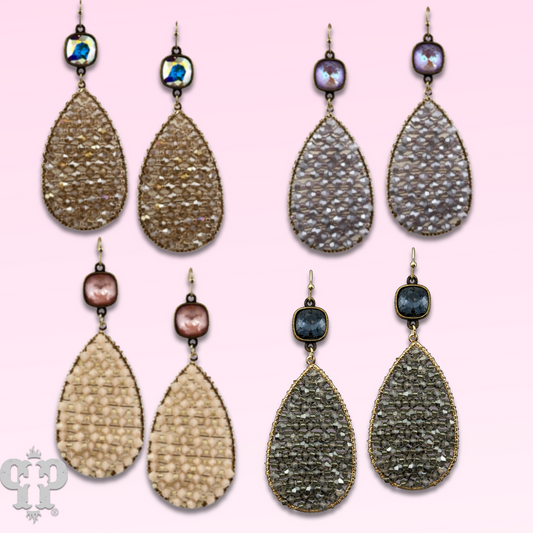 Woven bead teardrop earring with Austrian crystal