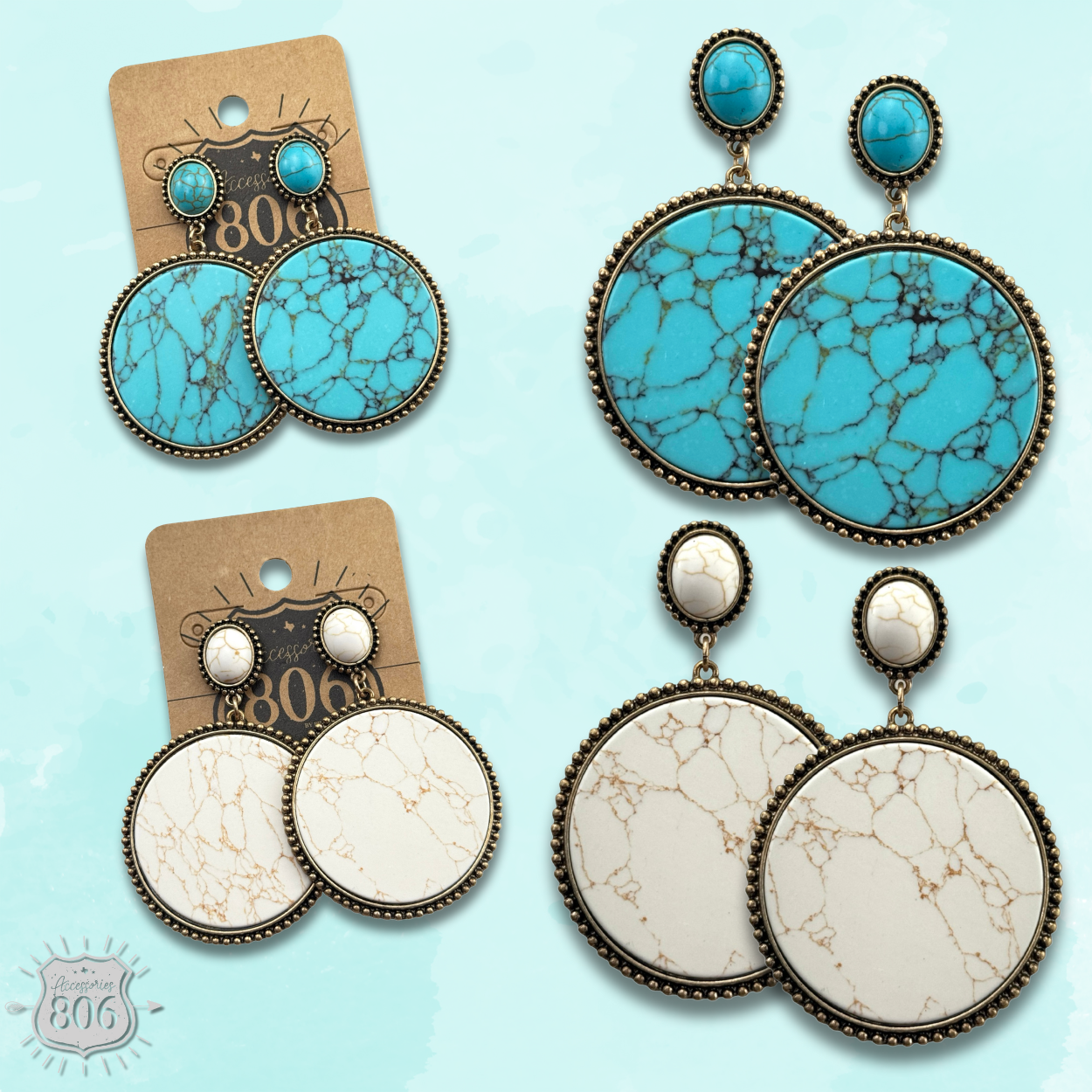Round stone disc earring, last call
