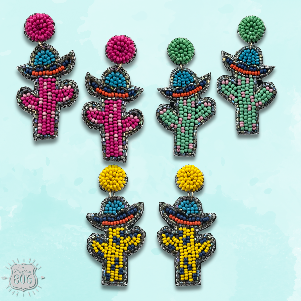 Seed bead cactus earring, last call