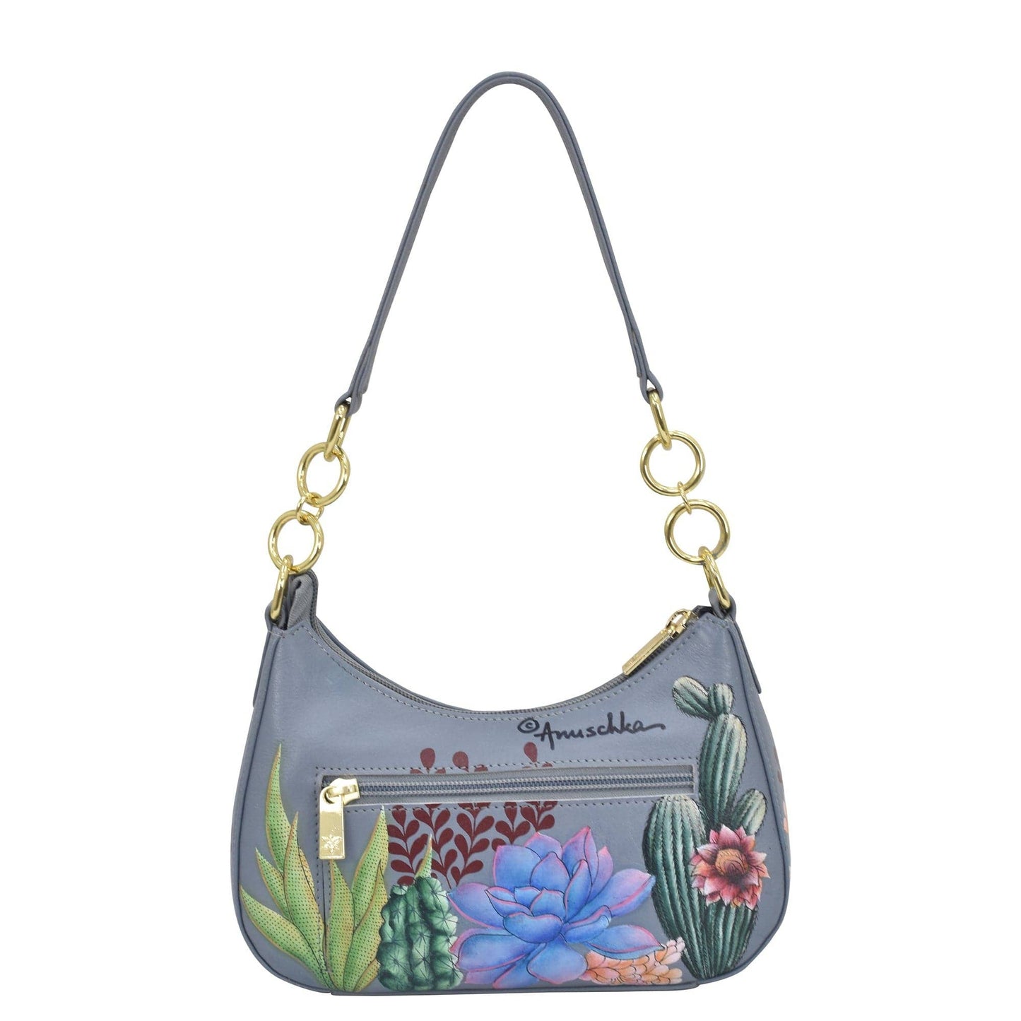 Anuschka Hand-Painted Leather Small Convertible Hobo - 701-cactus flower
